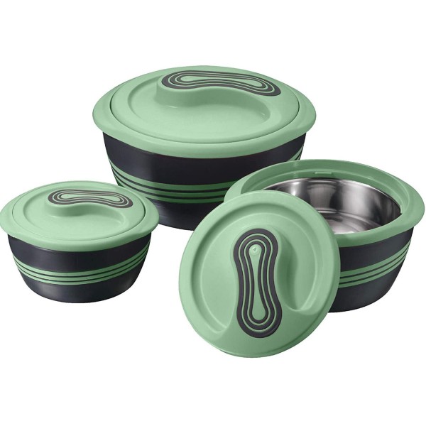 3-Pc 1qt, 2qts, and 2.6qts Insulated Bowl with Lid Casserole Dish Set, Green