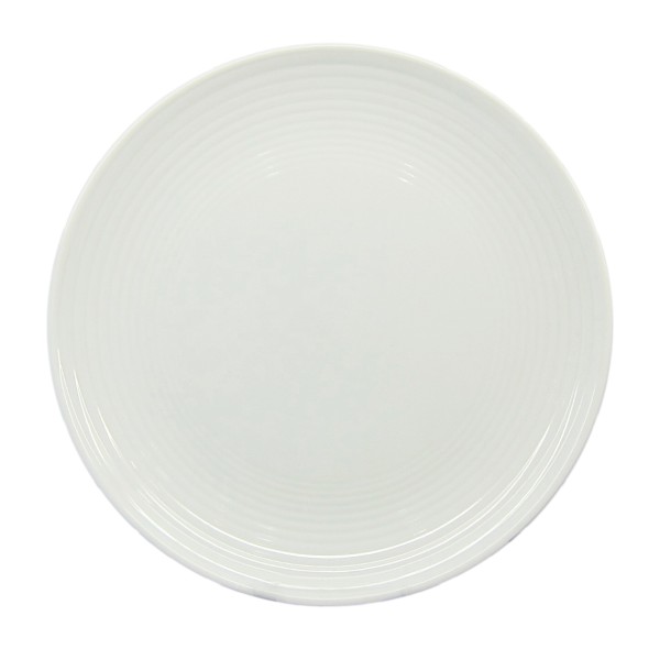 Porcelain Round Ribbed Salad Plates, White, Set of 12