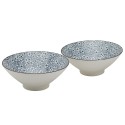 8" Blue Floral Stoneware Ramen Noodle Bowls, Set of 2