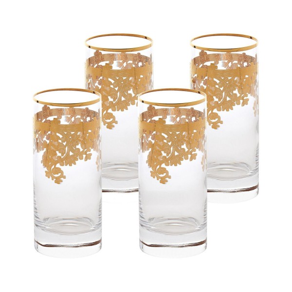 Embellished 24K Gold Crystal High Ball Tumbler, Set of 4