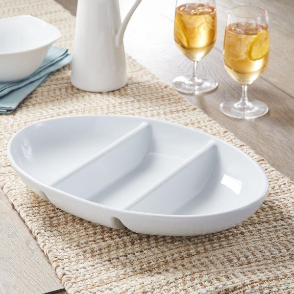 Porcelain Oval-shape Divided Bowl, White