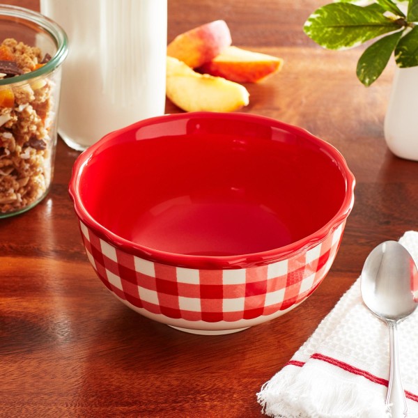 Red Gingham Ceramic Bowl