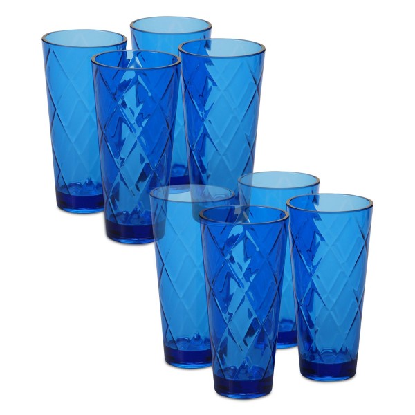 Cobalt Blue Diamond Acrylic 8-Pc. Iced Tea Glass Set