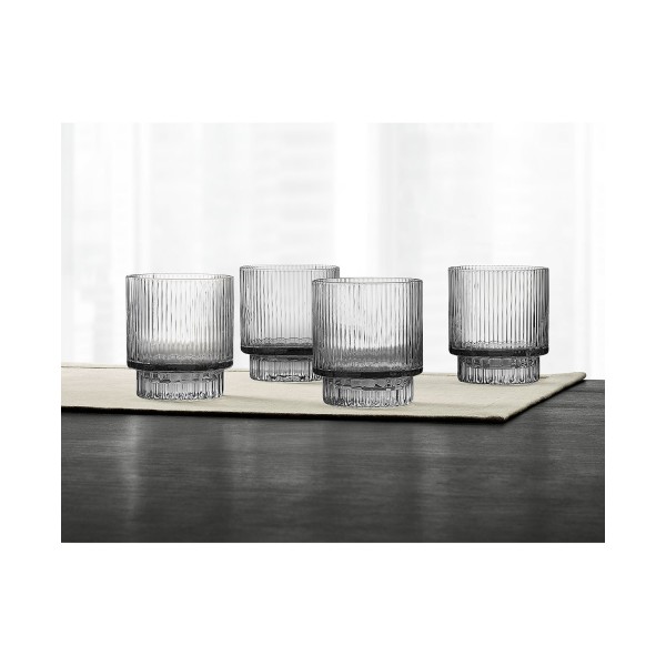 Smoked Fluted Double Old-Fashioned Glasses, Set of 4