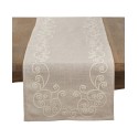 Embroidered Swirl Design Natural Linen Blend Table Runner