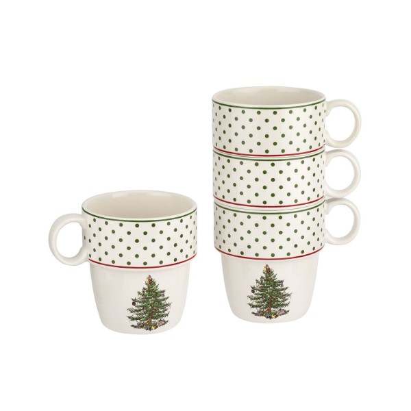 Christmas Tree Polka Dot Stackable Mugs, Set of 4