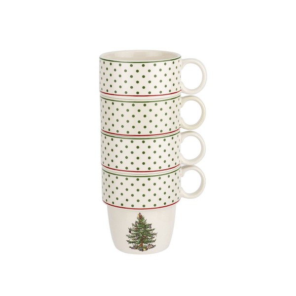 Christmas Tree Polka Dot Stackable Mugs, Set of 4