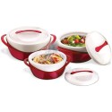 3-Pc Insulated Bowl with Lid Casserole Dish Set, Red