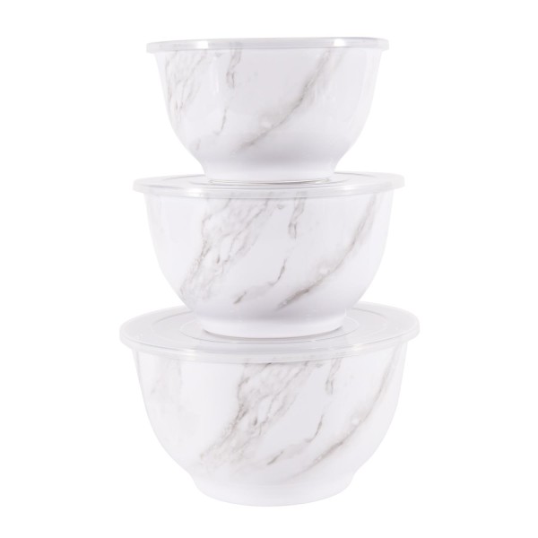 6-Piece Serving Bowl Set with Lids, White Marble Print