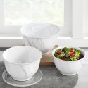 6-Piece Serving Bowl Set with Lids, White Marble Print