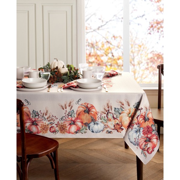 Botanical Harvest Pumpkin Engineered Tablecloth, 52