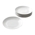 Round Porcelain Ribbed Dinner Plates, White, Set of 12