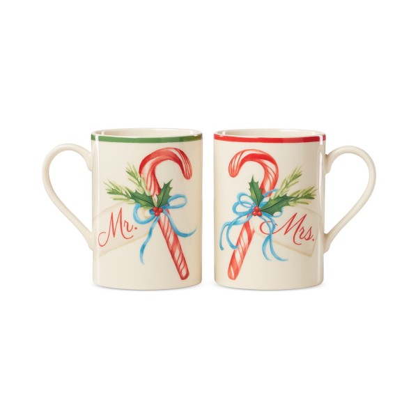 2-Piece Porcelain Candy Cane Mug Set