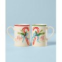 2-Piece Porcelain Candy Cane Mug Set