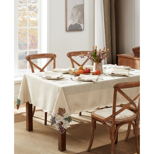 Happy Fall Leaves Cutwork Fabric Tablecloth 60x140