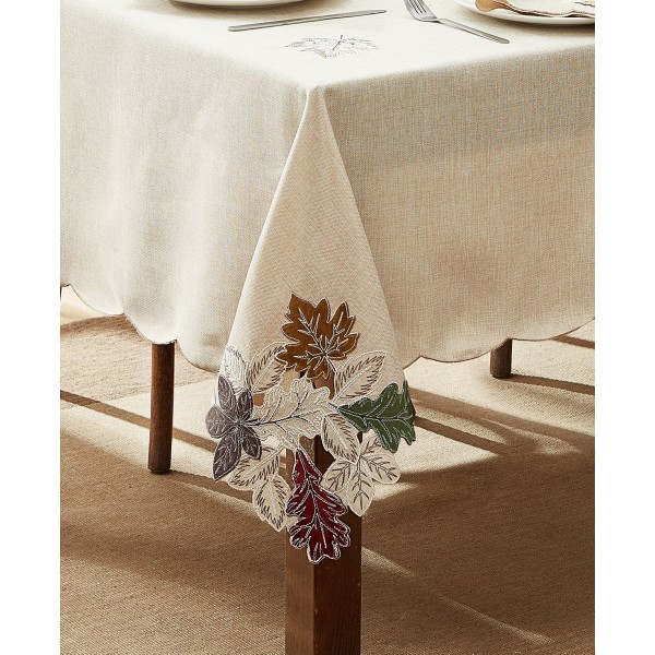 Happy Fall Leaves Cutwork Fabric Tablecloth 60x140