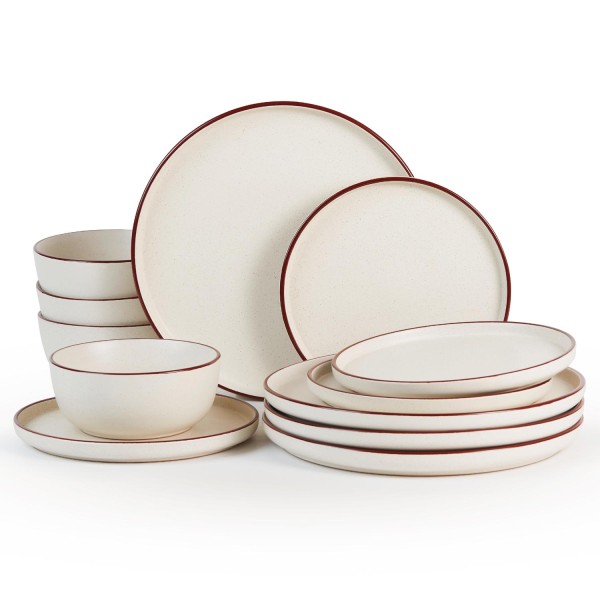 Stoneware Dinnerware Sets, 12-Piece Dish Set, Cream White