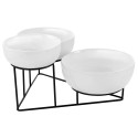 4 Piece Bowl Set with Metal Rack, White